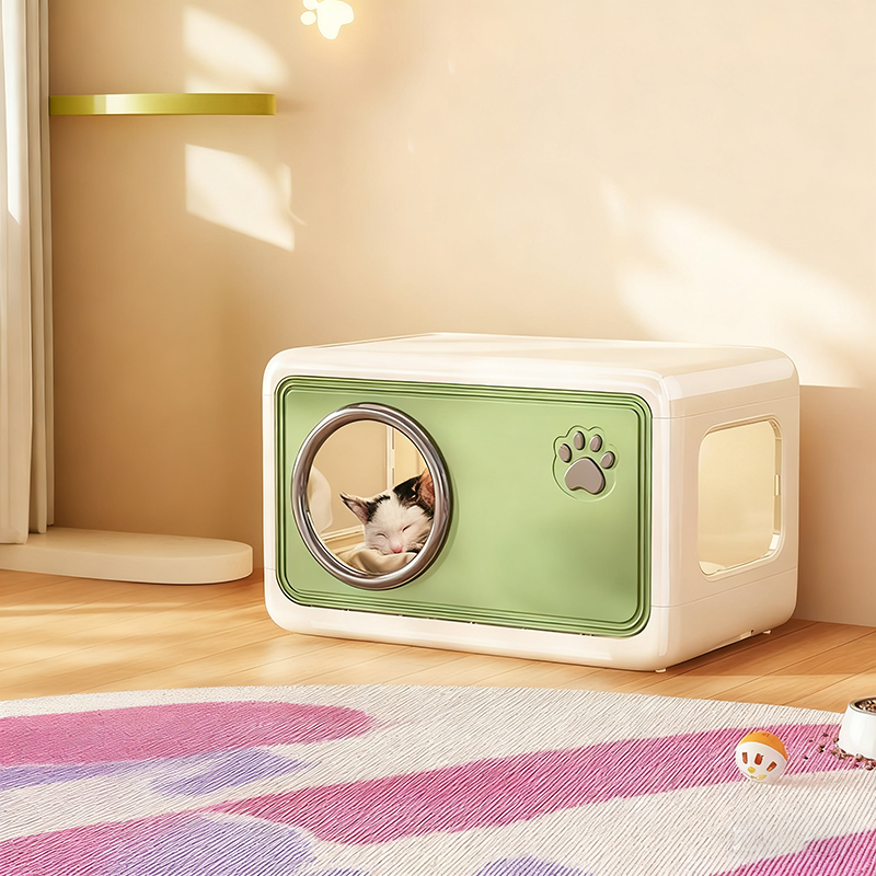 Modern Art Deco Rectangular HIPS PP Plastic Flip Cover Design Cat Bed 1/2-Tier For Living Room