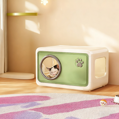Modern Art Deco Rectangular HIPS PP Plastic Flip Cover Design Cat Bed 1/2-Tier For Living Room