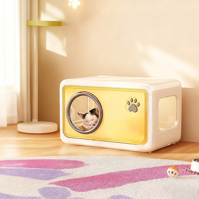Modern Art Deco Rectangular HIPS PP Plastic Flip Cover Design Cat Bed 1/2-Tier For Living Room