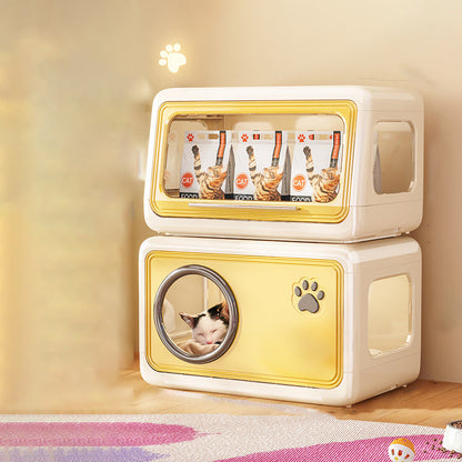 Modern Art Deco Rectangular HIPS PP Plastic Flip Cover Design Cat Bed 1/2-Tier For Living Room