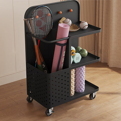 Modern Minimalist Rectangular Baked Paint Carbon Steel Movable Storage Shelf 3-Tier For Living Room & Bedroom