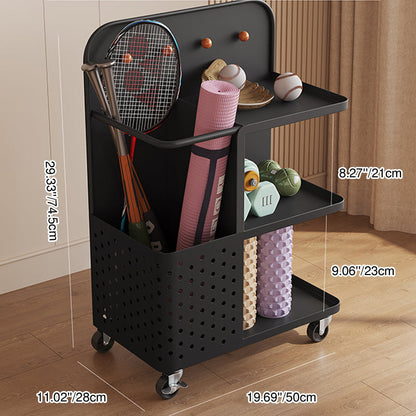 Modern Minimalist Rectangular Baked Paint Carbon Steel Movable Storage Shelf 3-Tier For Living Room & Bedroom
