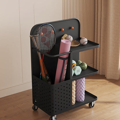 Modern Minimalist Rectangular Baked Paint Carbon Steel Movable Storage Shelf 3-Tier For Living Room & Bedroom