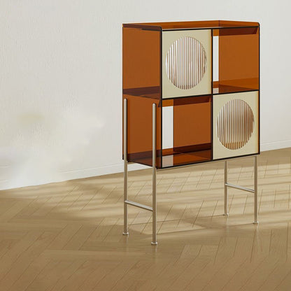 Contemporary Retro Rectangular Acrylic Stainless Steel Display Rack 4-Cabinet For Living Room