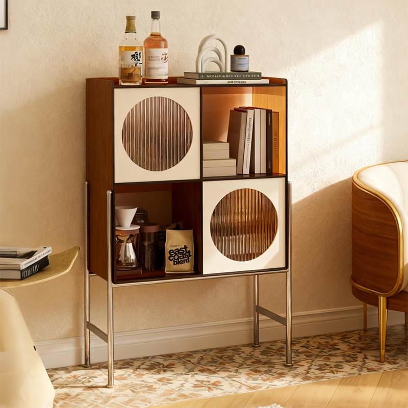 Contemporary Retro Rectangular Acrylic Stainless Steel Display Rack 4-Cabinet For Living Room