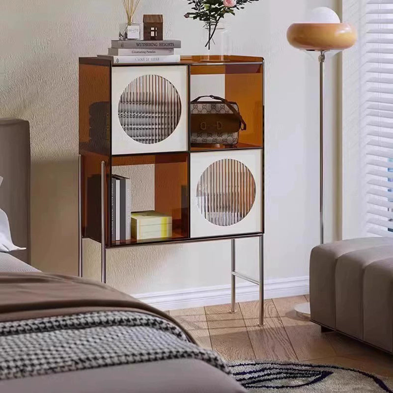 Contemporary Retro Rectangular Acrylic Stainless Steel Display Rack 4-Cabinet For Living Room