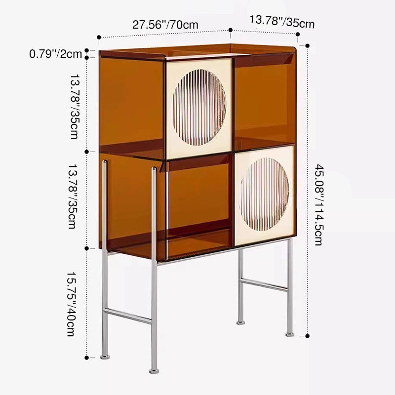 Contemporary Retro Rectangular Acrylic Stainless Steel Display Rack 4-Cabinet For Living Room