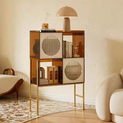 Contemporary Retro Rectangular Acrylic Stainless Steel Display Rack 4-Cabinet For Living Room