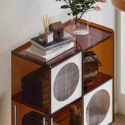 Contemporary Retro Rectangular Acrylic Stainless Steel Display Rack 4-Cabinet For Living Room