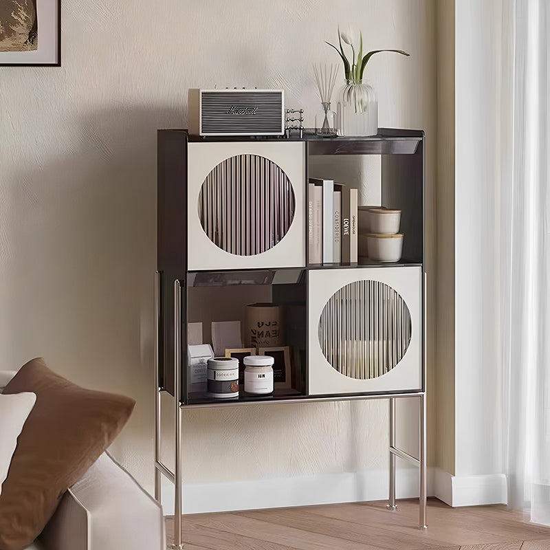 Contemporary Retro Rectangular Acrylic Stainless Steel Display Rack 4-Cabinet For Living Room