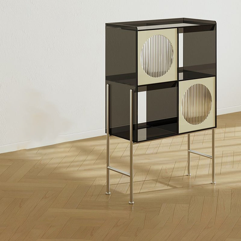 Contemporary Retro Rectangular Acrylic Stainless Steel Display Rack 4-Cabinet For Living Room