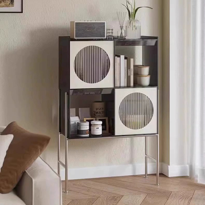 Contemporary Retro Rectangular Acrylic Stainless Steel Display Rack 4-Cabinet For Living Room