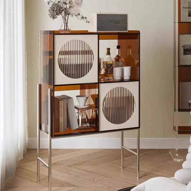 Contemporary Retro Rectangular Acrylic Stainless Steel Display Rack 4-Cabinet For Living Room