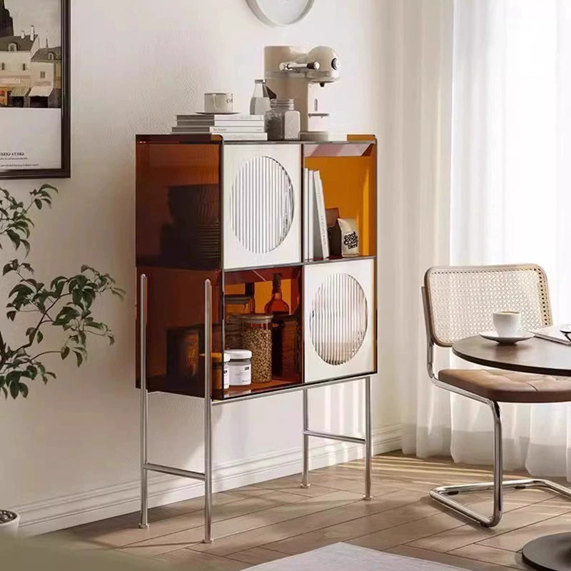 Contemporary Retro Rectangular Acrylic Stainless Steel Display Rack 4-Cabinet For Living Room