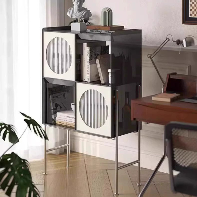 Contemporary Retro Rectangular Acrylic Stainless Steel Display Rack 4-Cabinet For Living Room