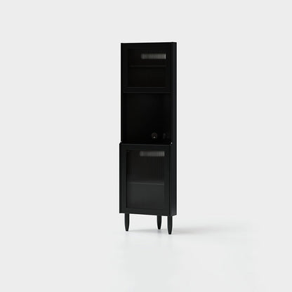 Contemporary Nordic Rubberwood Ripple Glass Rectangle Corner Storage Sideboard 5-Cabinet For Living Room & Dining Room