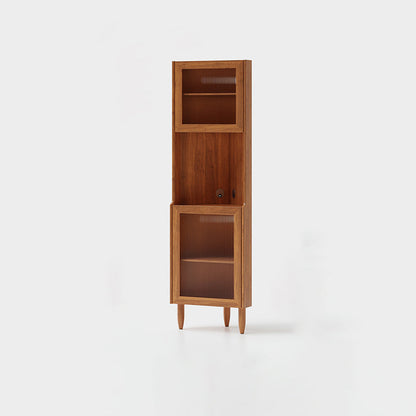 Contemporary Nordic Rubberwood Ripple Glass Rectangle Corner Storage Sideboard 5-Cabinet For Living Room & Dining Room