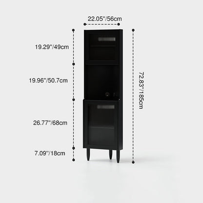 Contemporary Nordic Rubberwood Ripple Glass Rectangle Corner Storage Sideboard 5-Cabinet For Living Room & Dining Room