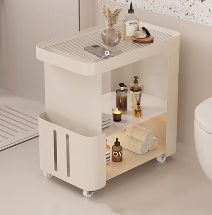 Modern Minimalist Rectangular Carbon Steel Fluted Glass Movable End Table 3-Tier For Living Room