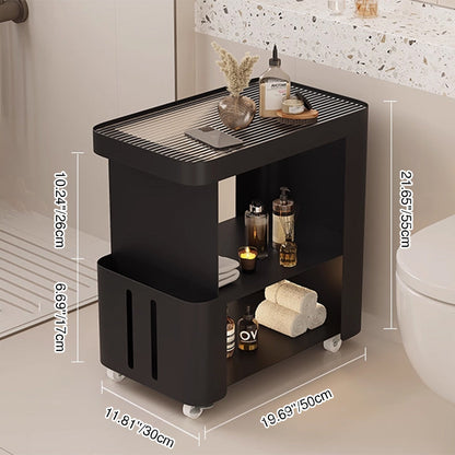 Modern Minimalist Rectangular Carbon Steel Fluted Glass Movable End Table 3-Tier For Living Room