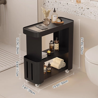 Modern Minimalist Rectangular Carbon Steel Fluted Glass Movable End Table 3-Tier For Living Room
