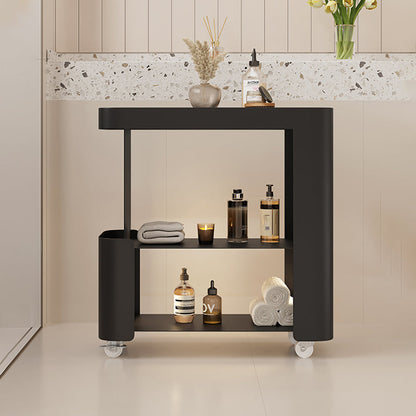 Modern Minimalist Rectangular Carbon Steel Fluted Glass Movable End Table 3-Tier For Living Room