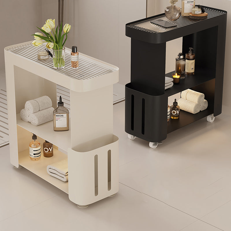 Modern Minimalist Rectangular Carbon Steel Fluted Glass Movable End Table 3-Tier For Living Room
