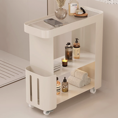 Modern Minimalist Rectangular Carbon Steel Fluted Glass Movable End Table 3-Tier For Living Room