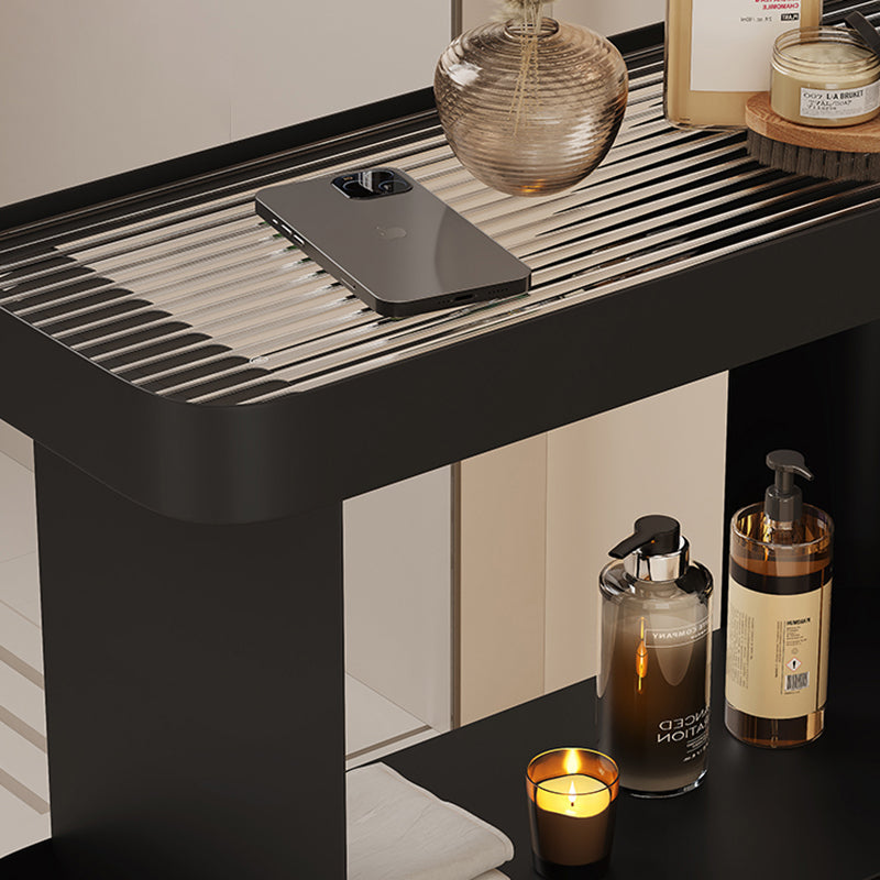 Modern Minimalist Rectangular Carbon Steel Fluted Glass Movable End Table 3-Tier For Living Room