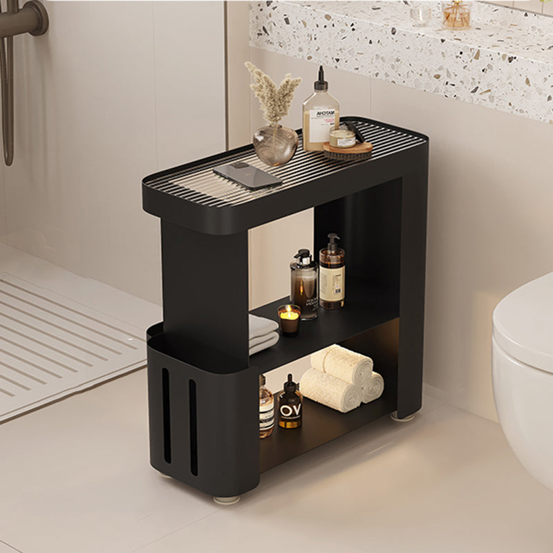 Modern Minimalist Rectangular Carbon Steel Fluted Glass Movable End Table 3-Tier For Living Room