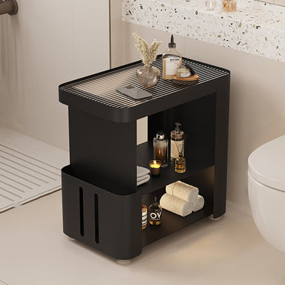 Modern Minimalist Rectangular Carbon Steel Fluted Glass Movable End Table 3-Tier For Living Room