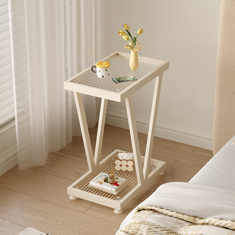 Contemporary Industrial Slim Rectangular Carbon Steel Glass End Table 2-Tier Design For Living Room