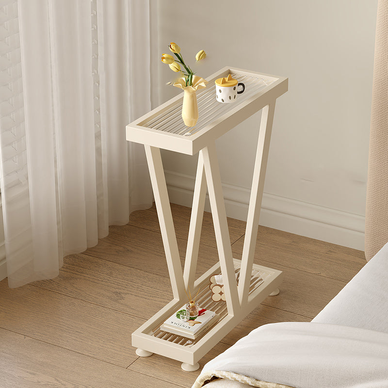 Contemporary Industrial Slim Rectangular Carbon Steel Glass End Table 2-Tier Design For Living Room
