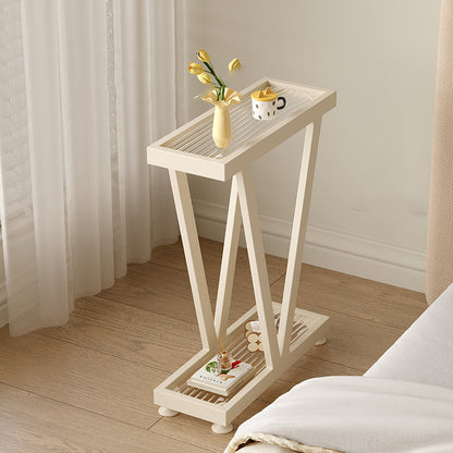 Contemporary Industrial Slim Rectangular Carbon Steel Glass End Table 2-Tier Design For Living Room