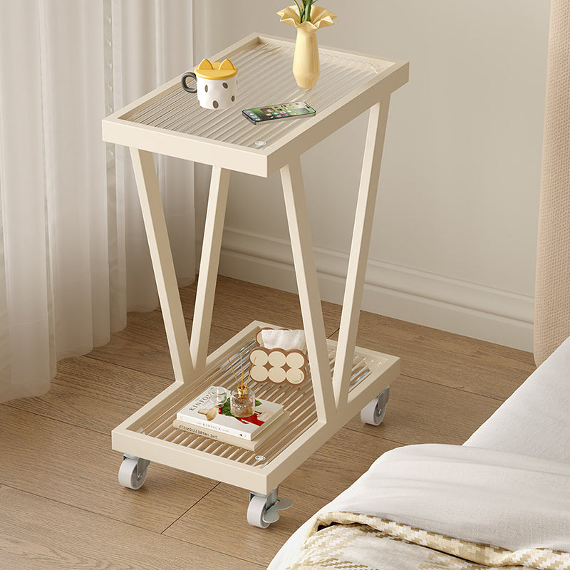 Contemporary Industrial Slim Rectangular Carbon Steel Glass Movable End Table 2-Tier For Living Room