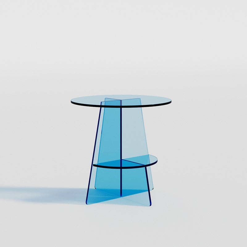 Modern Art Deco Transparent Geometric Acrylic Side Table 2-Tier For Living Room