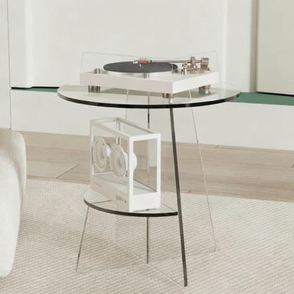 Modern Art Deco Transparent Geometric Acrylic Side Table 2-Tier For Living Room
