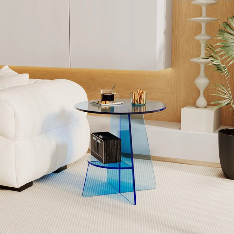 Modern Art Deco Transparent Geometric Acrylic Side Table 2-Tier For Living Room
