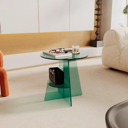 Modern Art Deco Transparent Geometric Acrylic Side Table 2-Tier For Living Room