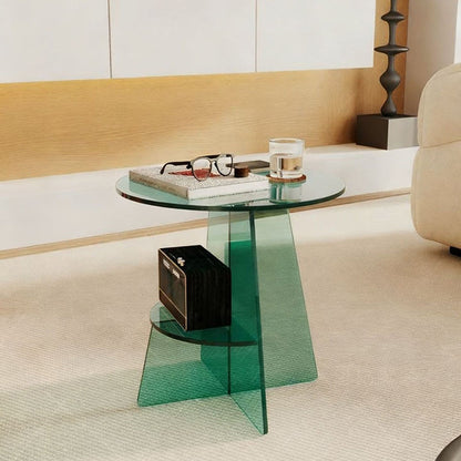 Modern Art Deco Transparent Geometric Acrylic Side Table 2-Tier For Living Room