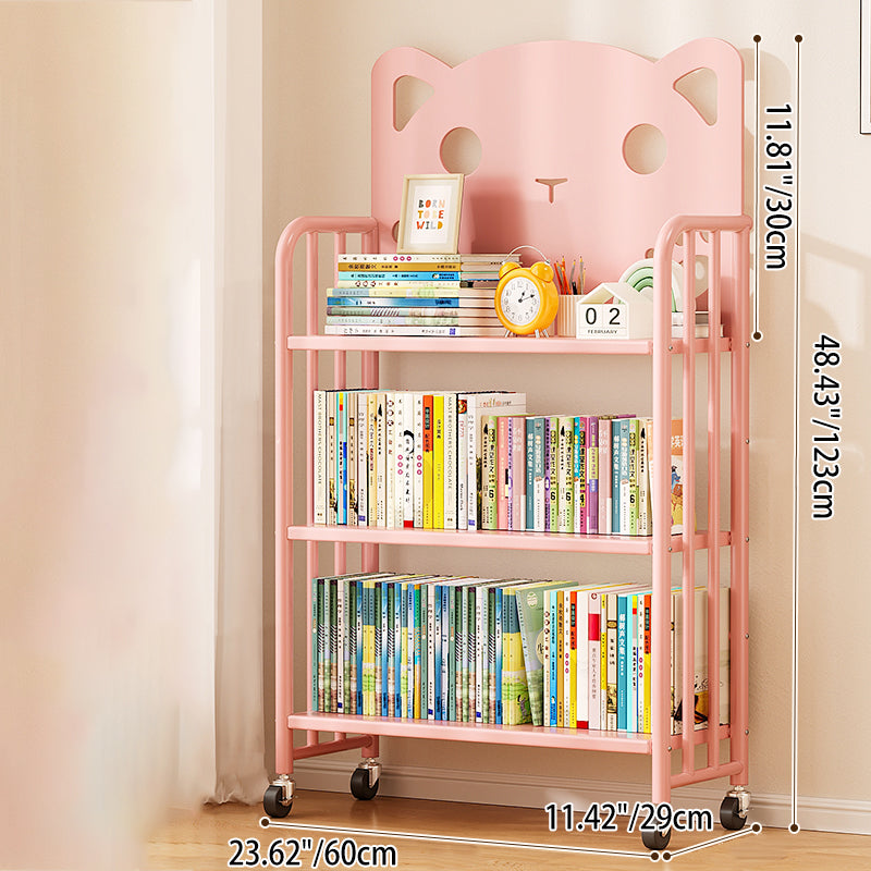 Modern Minimalist Cat-Shaped Rectangular Carbon Steel Movable Kids Bookshelf 3/4-Tier Storage For Study