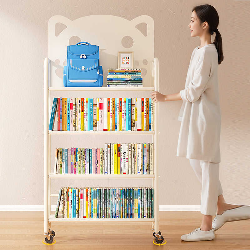 Modern Minimalist Cat-Shaped Rectangular Carbon Steel Movable Kids Bookshelf 3/4-Tier Storage For Study