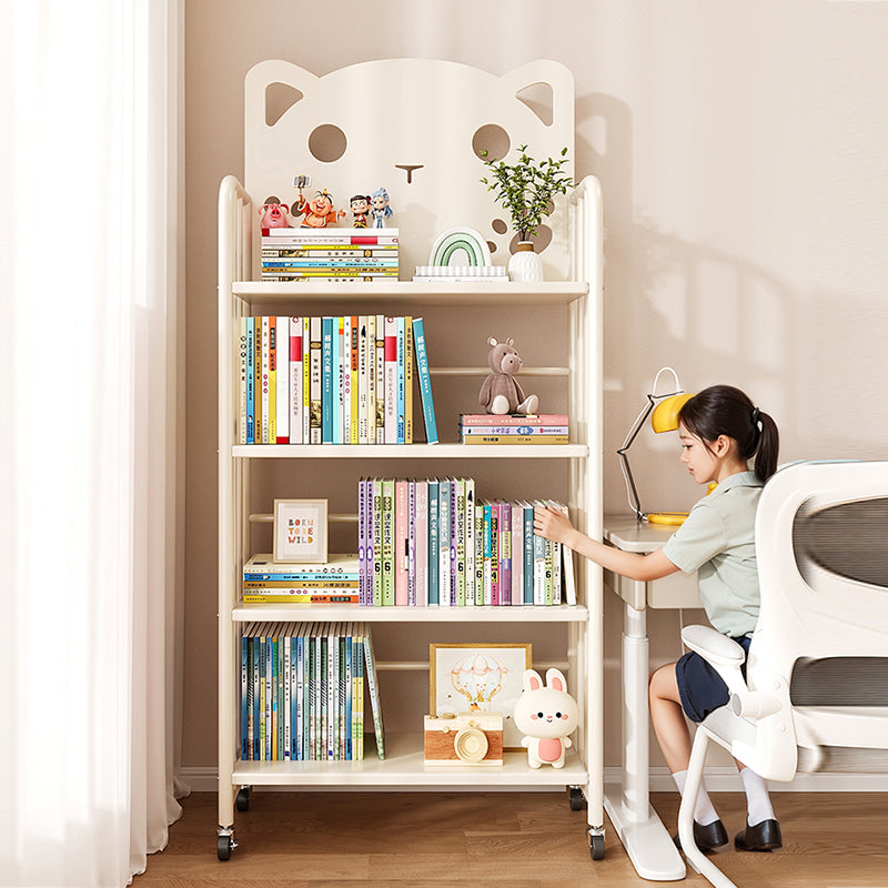 Modern Minimalist Cat-Shaped Rectangular Carbon Steel Movable Kids Bookshelf 3/4-Tier Storage For Study