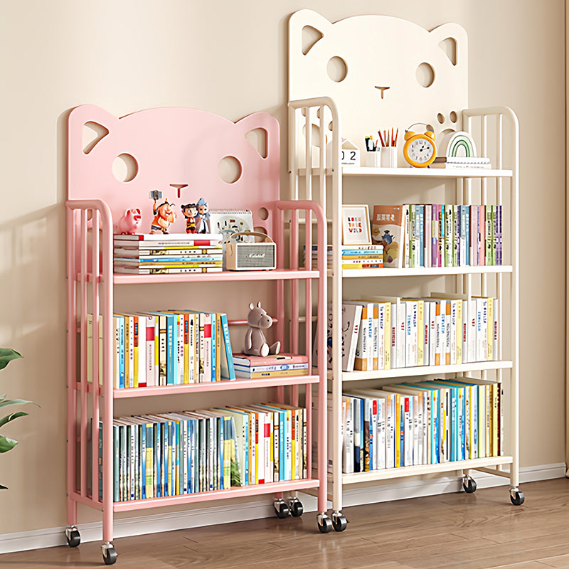 Modern Minimalist Cat-Shaped Rectangular Carbon Steel Movable Kids Bookshelf 3/4-Tier Storage For Study