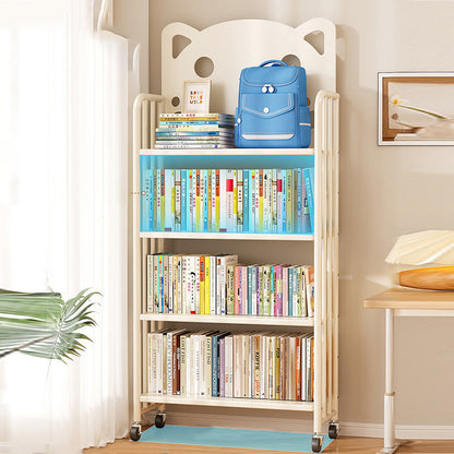Modern Minimalist Cat-Shaped Rectangular Carbon Steel Movable Kids Bookshelf 3/4-Tier Storage For Study