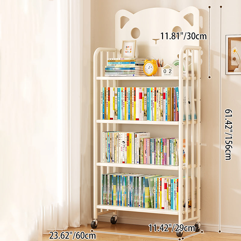 Modern Minimalist Cat-Shaped Rectangular Carbon Steel Movable Kids Bookshelf 3/4-Tier Storage For Study