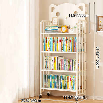 Modern Minimalist Cat-Shaped Rectangular Carbon Steel Movable Kids Bookshelf 3/4-Tier Storage For Study