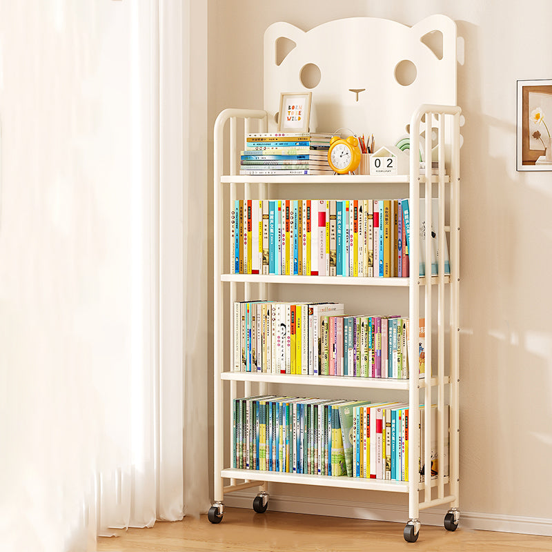 Modern Minimalist Cat-Shaped Rectangular Carbon Steel Movable Kids Bookshelf 3/4-Tier Storage For Study