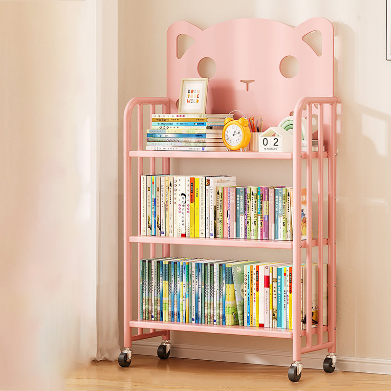 Modern Minimalist Cat-Shaped Rectangular Carbon Steel Movable Kids Bookshelf 3/4-Tier Storage For Study