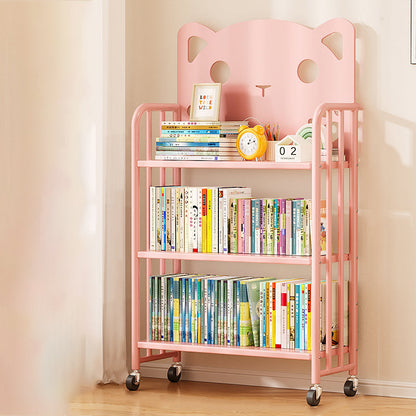 Modern Minimalist Cat-Shaped Rectangular Carbon Steel Movable Kids Bookshelf 3/4-Tier Storage For Study